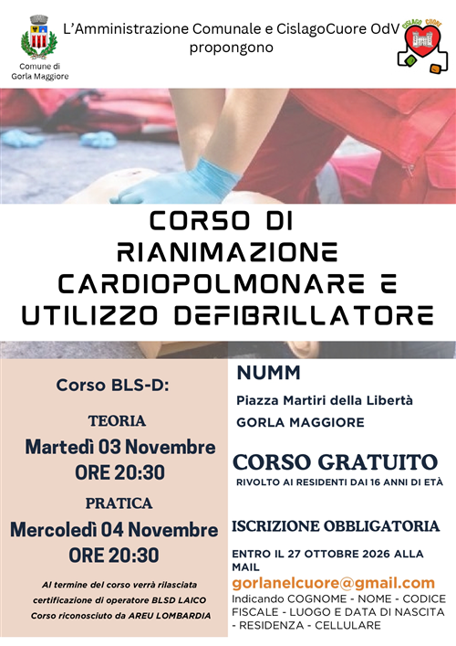 Corso di rianimazione cardiopolmonare e utilizzo defibrillatore