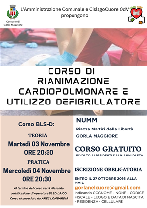 Corso di rianimazione cardiopolmonare e utilizzo defibrillatore
