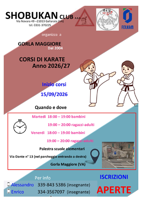Corsi di karate - anno 2026/2027