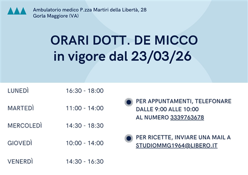 Orari ambulatoriali - dott. De Micco
