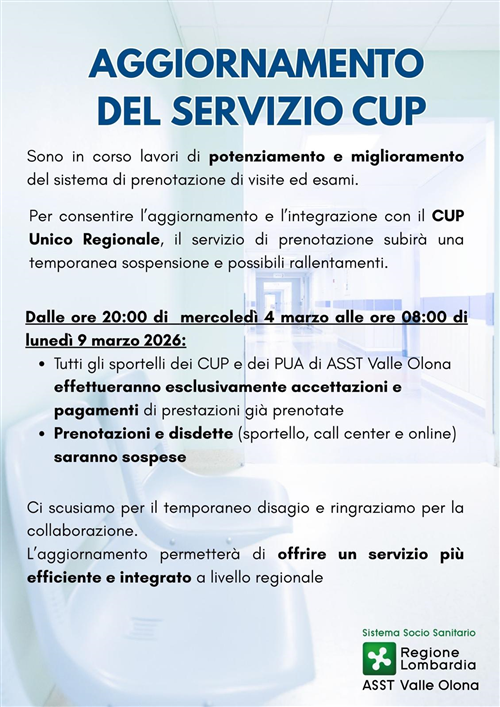 Aggiornamento del servizio CUP