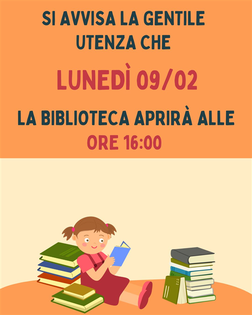 Apertura Biblioteca lunedì 09/02