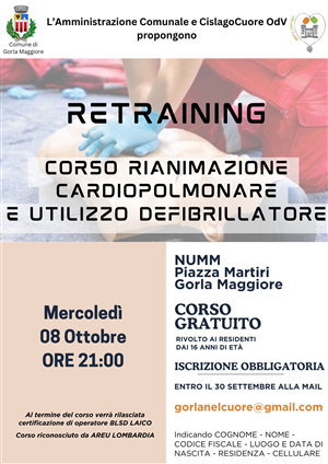 RETRAINING: CORSO RIANIMAZIONE CARDIOPOLMONARE E UTILIZZO DEFIBRILLATORE